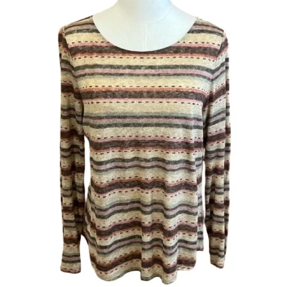 Lauren Ralph Lauren Brown and Cream Long Sleeve Tee - Picture 6 of 6